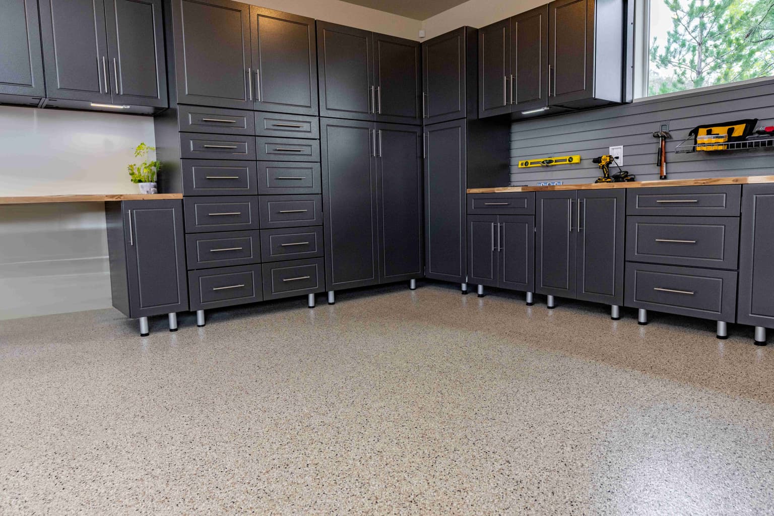 Premium finished basement with polished concrete flooring
