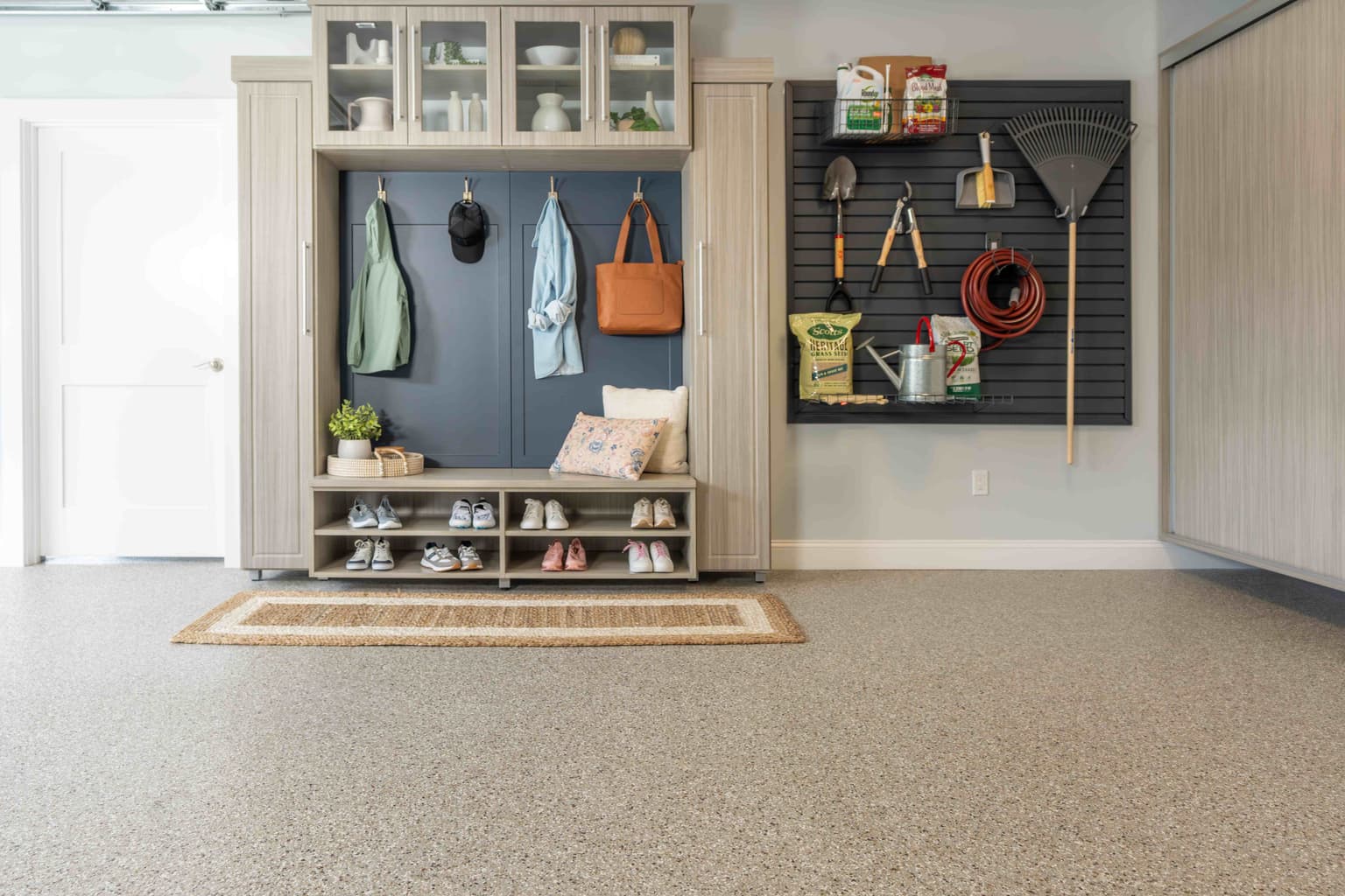 Modern garage with polished concrete flooring