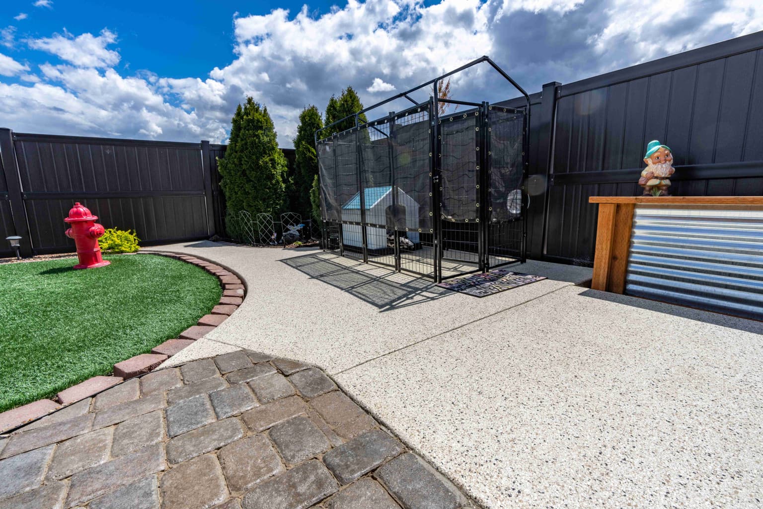 Expansive backyard with polished concrete patio space